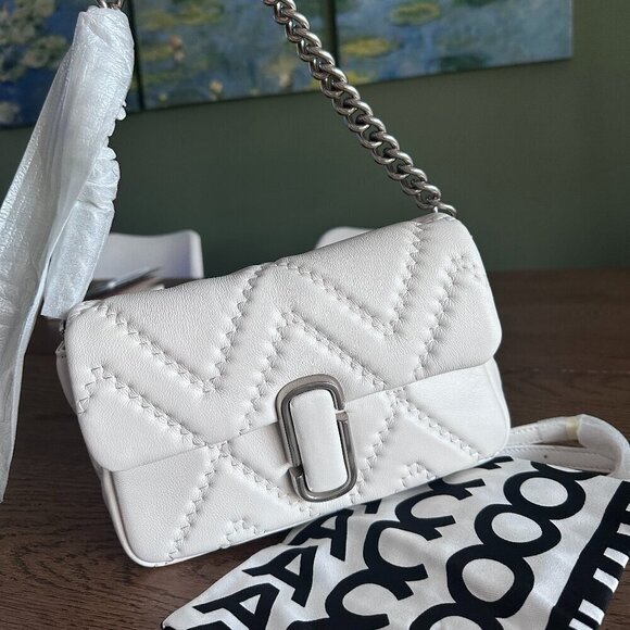 NWT! New Marc Jacobs J Marc Shoulder Bag -Quilted Lambskin leather -White - Picture 1 of 12